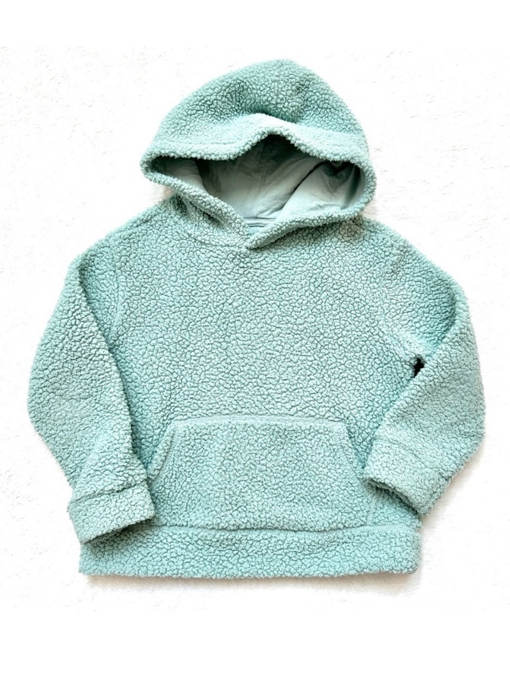 GAP Kids Sherpa Hoodie Mint Green Cozy Fleece Kangaroo Pocket Size S 6-7 Unisex